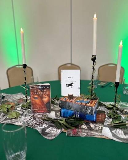 Books and a Mystical Forest: Books and a mystical forest. Mitzvah celebration at Chabad of Charlotte, planned by Razzle Dazzle Event Planning, Charlotte NC. Photo 5 of 10.