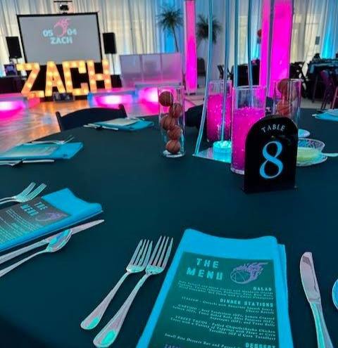 Miami Nights Basketball: Basketball with Miami club vibes. Bar Mitzvah at Temple Beth El, Charlotte, planned by Razzle Dazzle Event Planning, Charlotte NC. Photo 4 of 10.