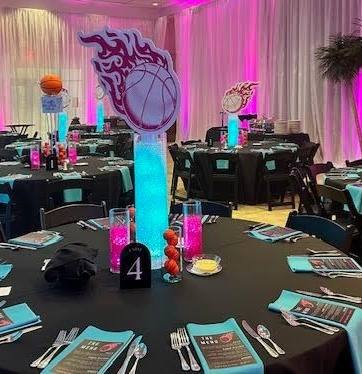 Miami Nights Basketball: Basketball with Miami club vibes. Bar Mitzvah at Temple Beth El, Charlotte, planned by Razzle Dazzle Event Planning, Charlotte NC. Photo 6 of 10.