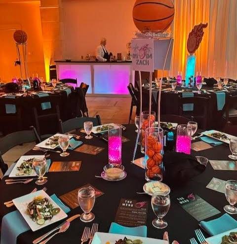 Miami Nights Basketball: Basketball with Miami club vibes. Bar Mitzvah at Temple Beth El, Charlotte, planned by Razzle Dazzle Event Planning, Charlotte NC. Photo 8 of 10.
