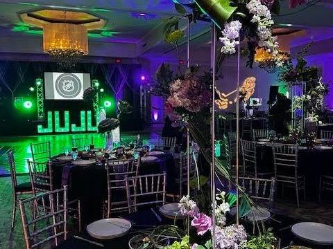 Hockey Meets Elegance: Hockey, with diamonds, purple and green. Bat Mitzvah at Le Méridien Charlotte, planned by Razzle Dazzle Event Planning, Charlotte NC. Photo 3 of 10.