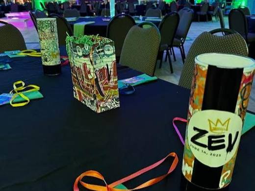 Zev's Graffiti Bar Mitzvah: Graffiti, lights and color. Bar Mitzvah at Temple Beth El, Charlotte, planned by Razzle Dazzle Event Planning, Charlotte NC. Photo 6 of 10.