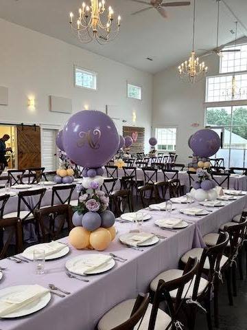 Avery's Bat Mitzvah: Purple and pretty in a barn. Bat Mitzvah at The Ivory Barn, planned by Razzle Dazzle Event Planning, Charlotte NC. Photo 2 of 10.