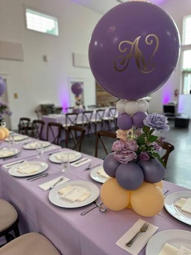 Avery's Bat Mitzvah: Purple and pretty in a barn. Bat Mitzvah at The Ivory Barn, planned by Razzle Dazzle Event Planning, Charlotte NC. Photo 6 of 10.