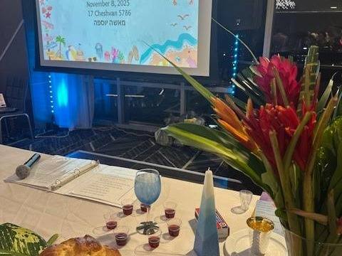 A Bat Mitzvah at the Beach, 16 Floors Up: Beach day with fall skyline views. Bat Mitzvah at AC Hotel Ballantyne, Panorama Room, planned by Razzle Dazzle Event Planning, Charlotte NC. Photo 3 of 7.
