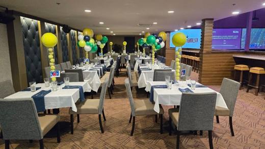 Game, Set, Mitzvah: Tennis legends, bowling and arcade games. Bar Mitzvah at Spare Time Entertainment, planned by Razzle Dazzle Event Planning, Charlotte NC. Photo 5 of 8.