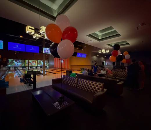 Holden's Homerun: Baseball, with college football on the big screen. Bar Mitzvah at Spare Time Entertainment, Pineville, planned by Razzle Dazzle Event Planning, Charlotte NC. Photo 3 of 14.