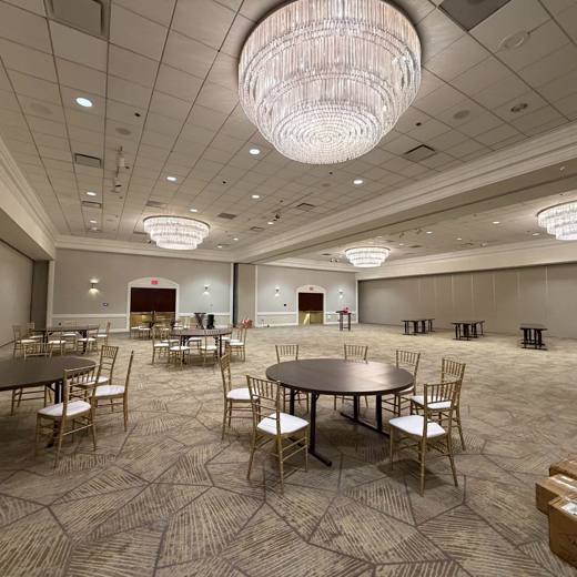 A Blank Slate: Before the Razzle Dazzle: an empty ballroom. Behind the scenes at Charlotte Marriott City Center, planned by Razzle Dazzle Event Planning, Charlotte NC. Photo 1 of 2.