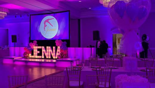 Jenna's Bat Mitzvah: Gymnastics, planned by a former college gymnast. Bat Mitzvah at Charlotte Marriott City Center, Uptown, planned by Razzle Dazzle Event Planning, Charlotte NC. Photo 2 of 18.