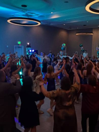 Lizzy's Bat Mitzvah: Teal, silver and white, with LIZZY in marquee lights. Bat Mitzvah at Marriott Waverly, Charlotte, planned by Razzle Dazzle Event Planning, Charlotte NC. Photo 9 of 14.