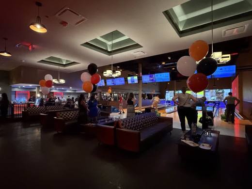 Holden's Homerun: Baseball, with college football on the big screen. Bar Mitzvah at Spare Time Entertainment, Pineville, planned by Razzle Dazzle Event Planning, Charlotte NC. Photo 12 of 14.